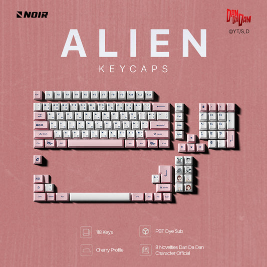 Noir Dan Da Dan Alien Keycaps - PBT Dyesub Cherry Profile