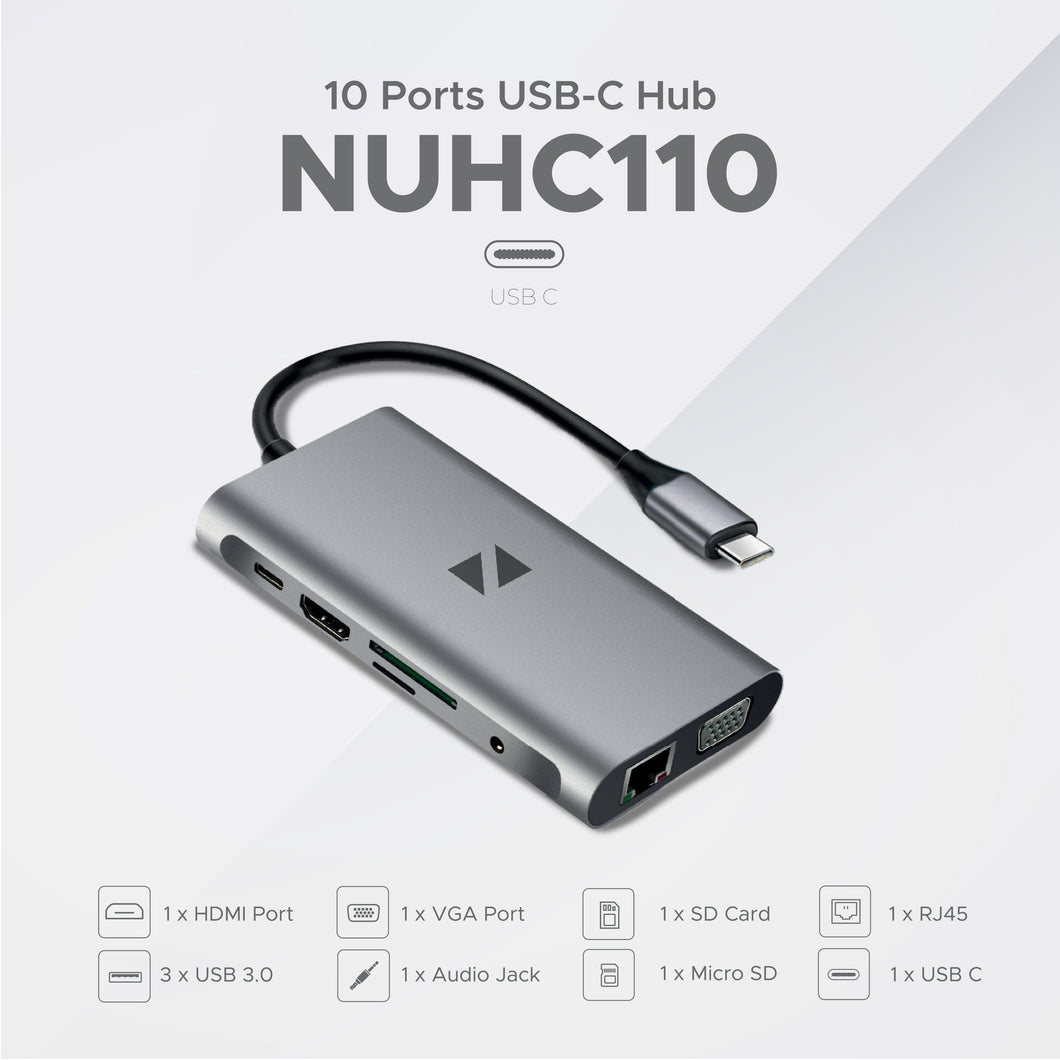 10 in 1 USB TYPE C HUB TO HDMI 4K LAN USB 3.0 FAST CHARGING MACBOOK - NUHC110