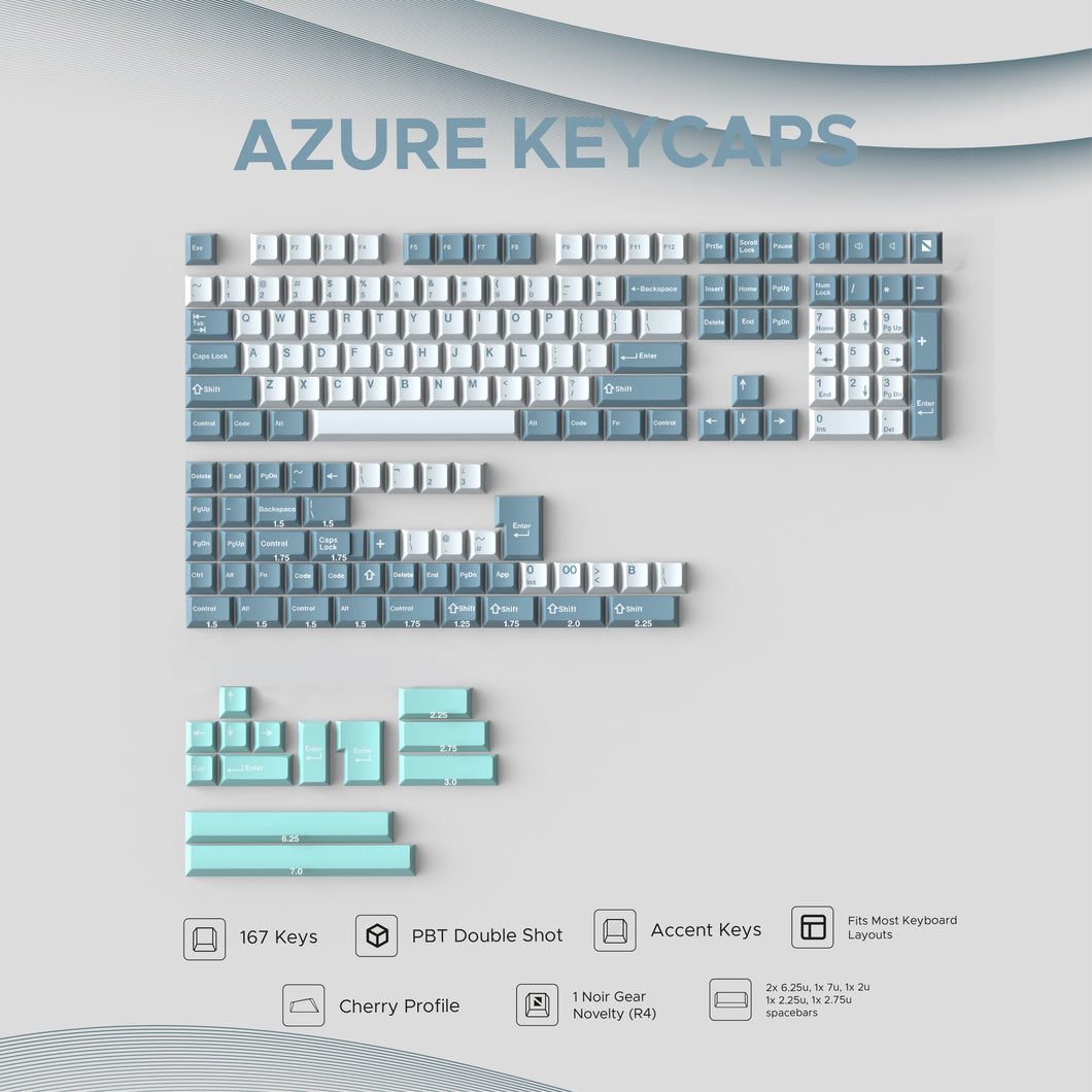 Noir Azure Keycaps - PBT Doubleshot Cherry Profile Keycap Set