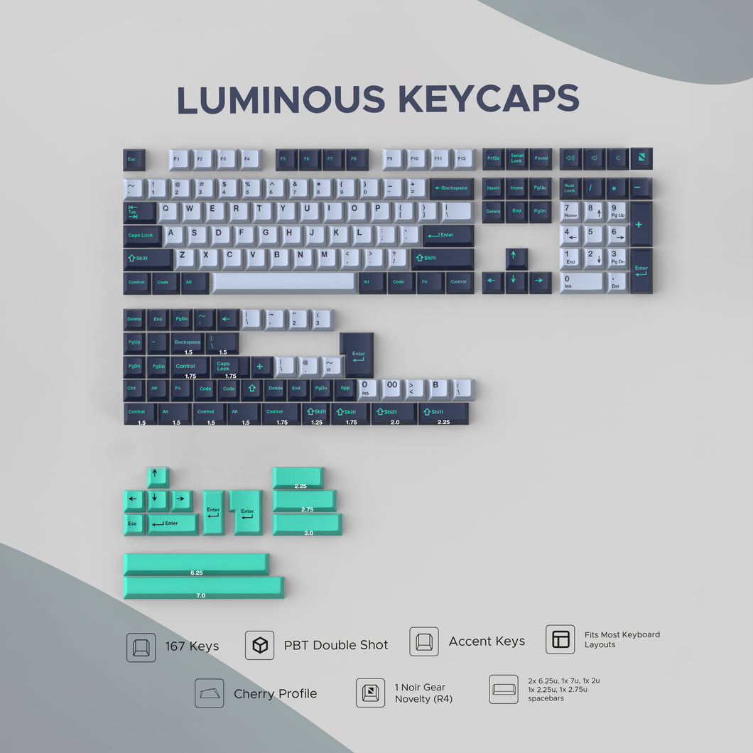 Noir Luminous Keycaps - PBT Doubleshot Cherry Profile Keycap Set