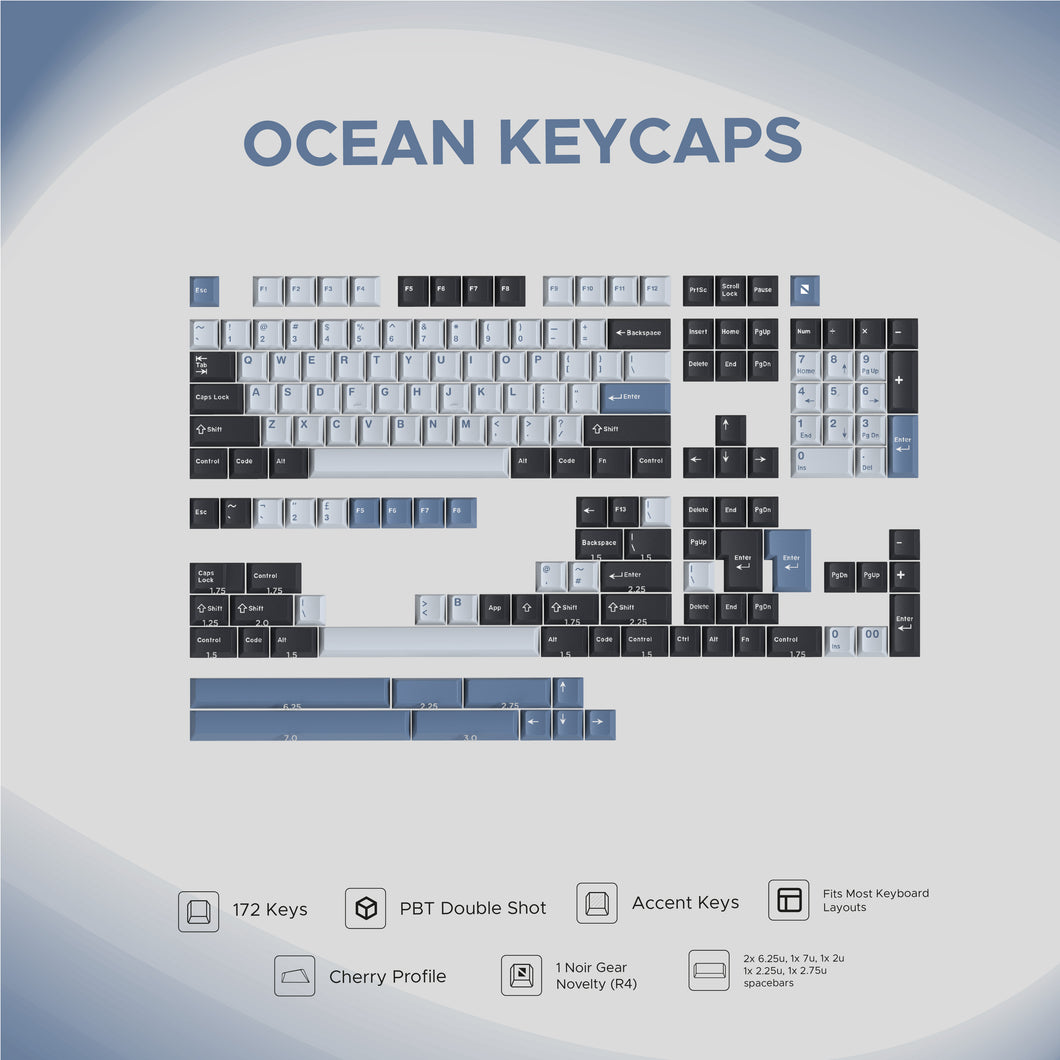 Noir Ocean Keycaps - PBT Doubleshot Cherry Profile Keycap Set
