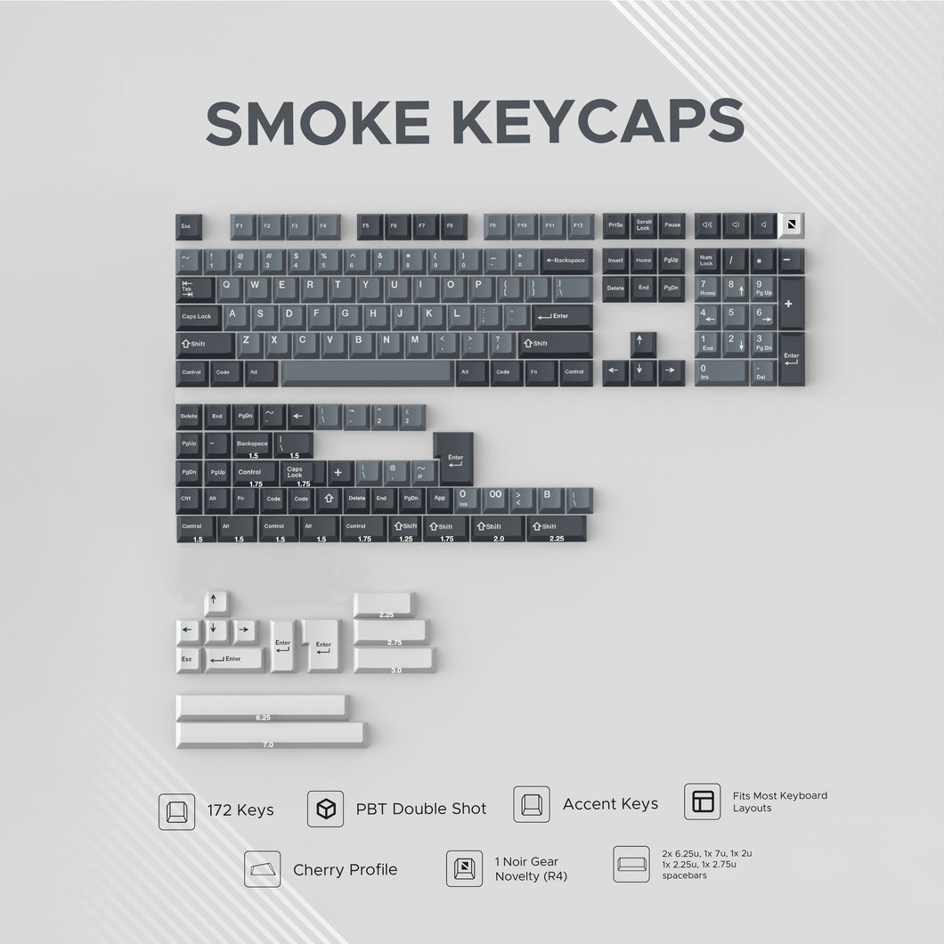 Noir Smoke Keycaps - PBT Doubleshot Cherry Profile Keycap Set