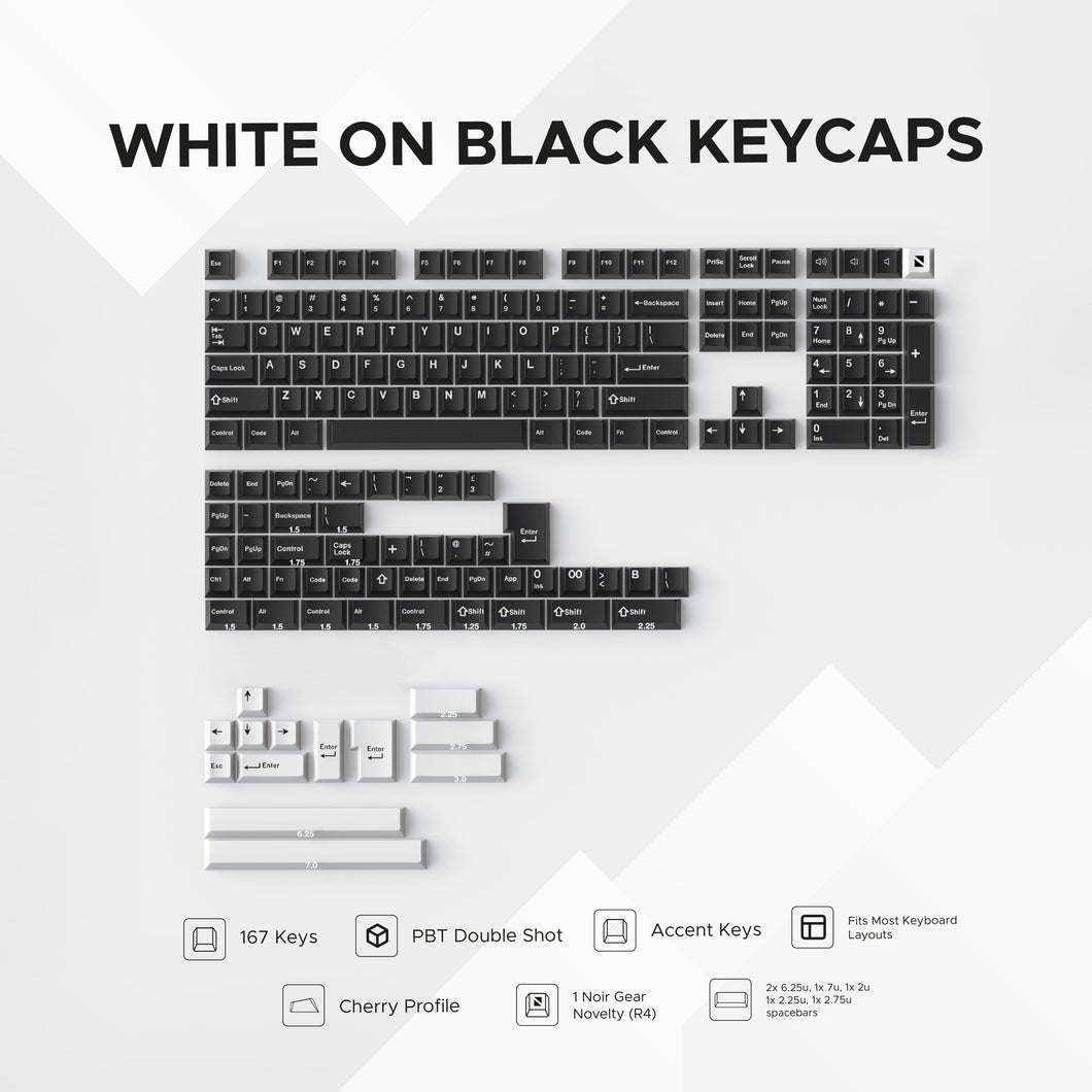 Noir White On Black Keycaps - PBT Doubleshot Cherry Profile Keycap Set