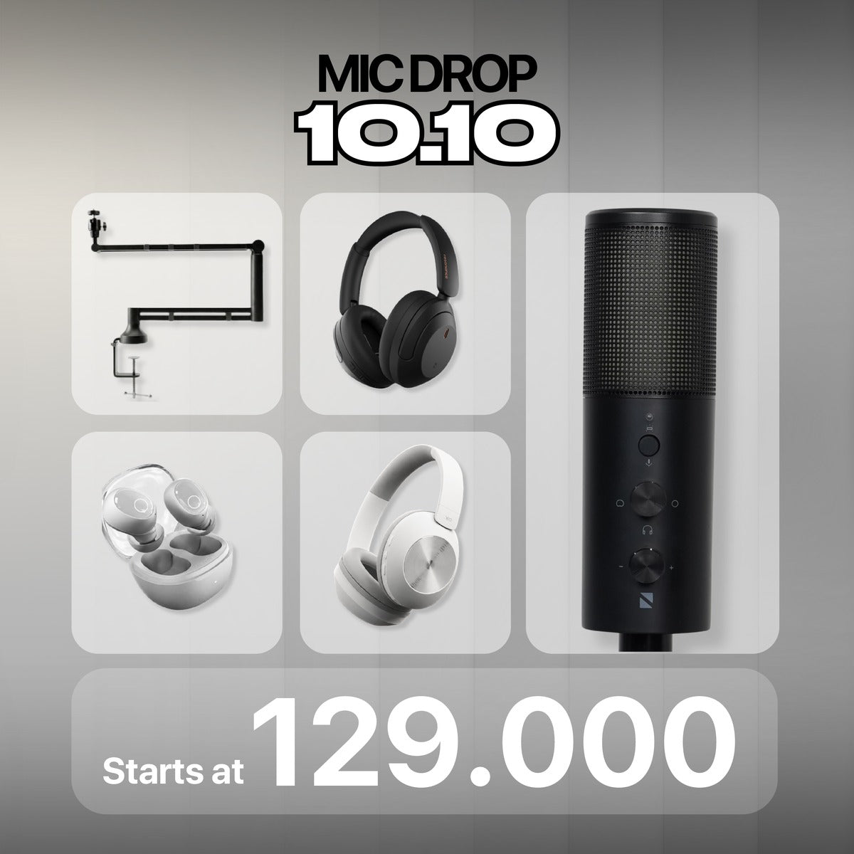 Mic Drop 10.10 promotion. Audio products from Rp129,000.