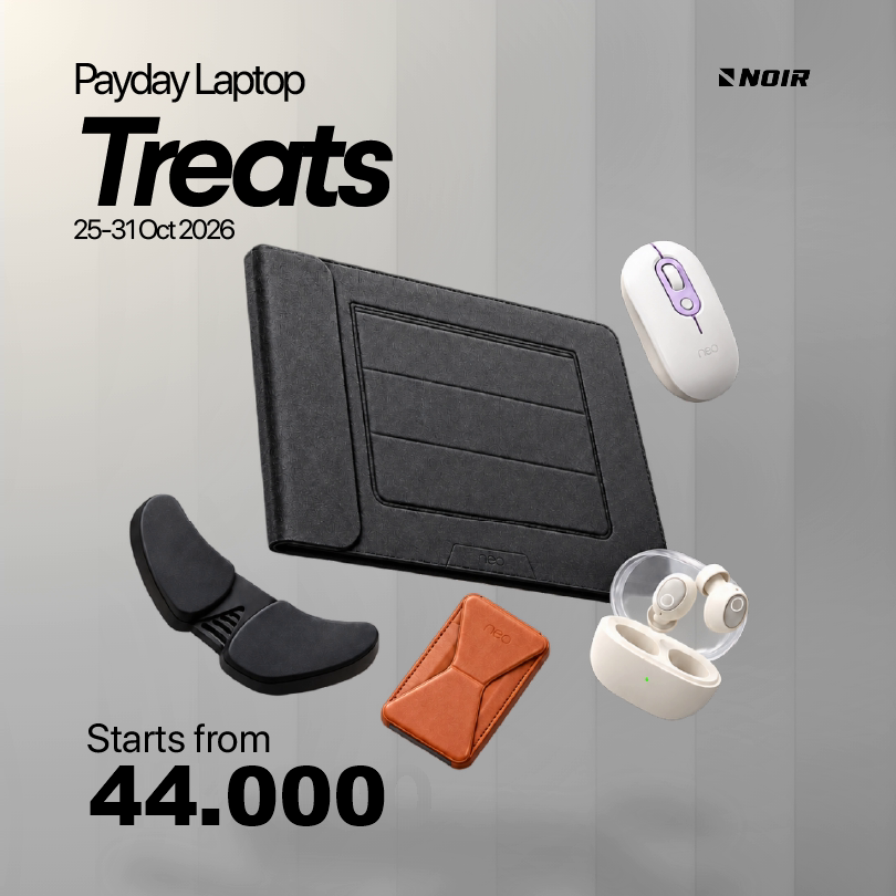 Payday Laptop Treats, 25–31 October 2026. Laptop sleeve, mouse, wrist rest, and earbuds. Starts from Rp49,000.
